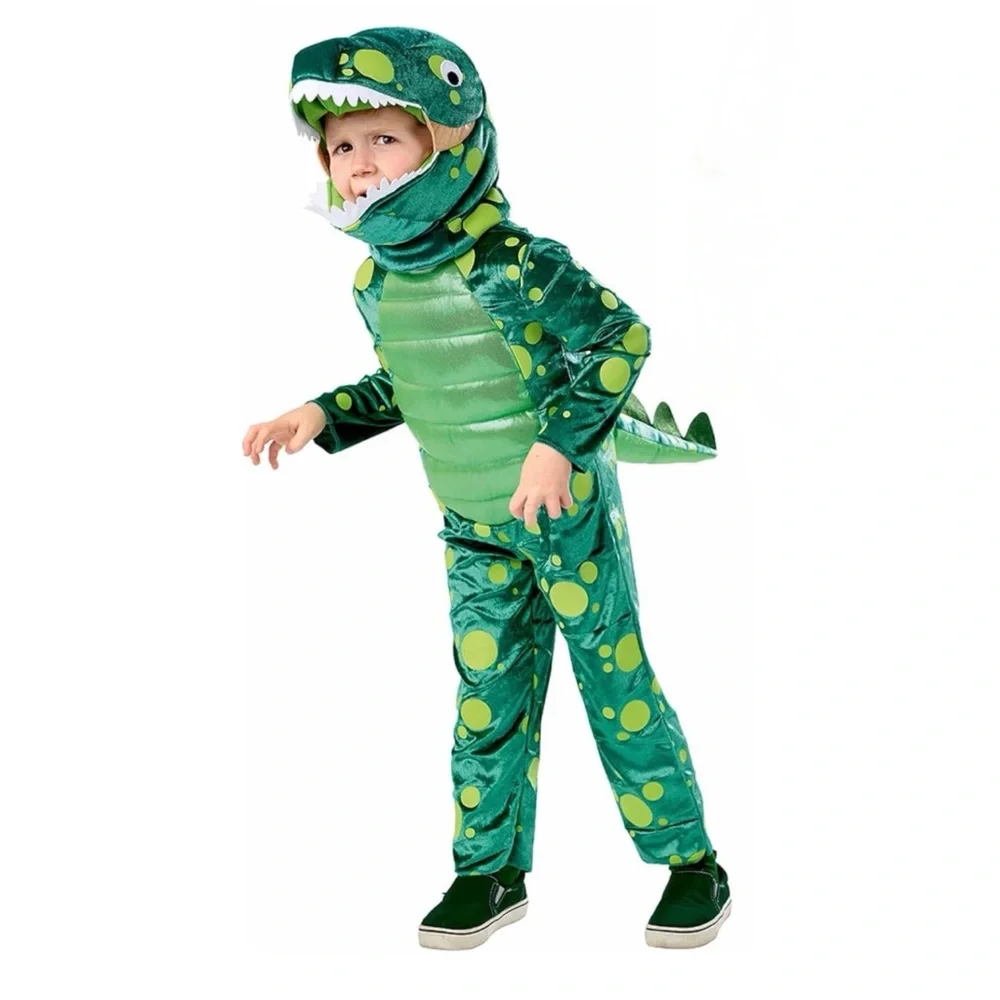 Unbranded Green Glow in the Dark 2Pc Dinosaur Dress Up Pretend Play Costume 4-5T
